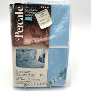 Vintage Montgomery Ward Percale Standard Pillowcases Blue Floral